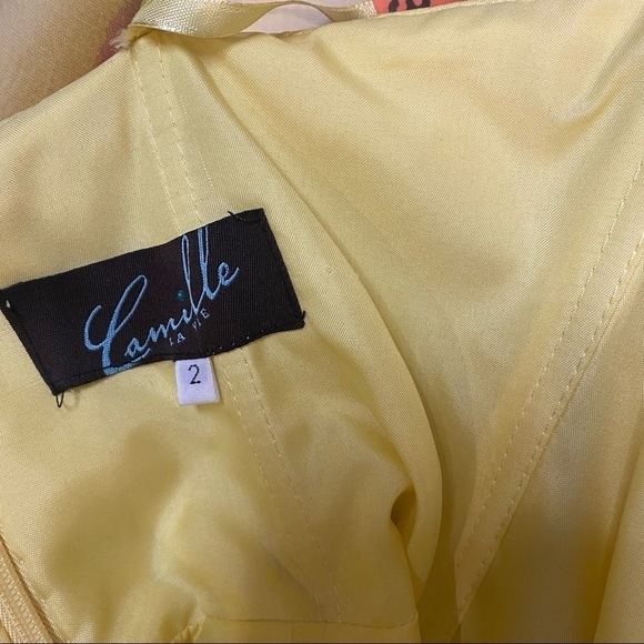Camille La Vie Jeweled Embroidered Yellow Color Cascading Formal Dress Size 2 - Picture 9 of 9